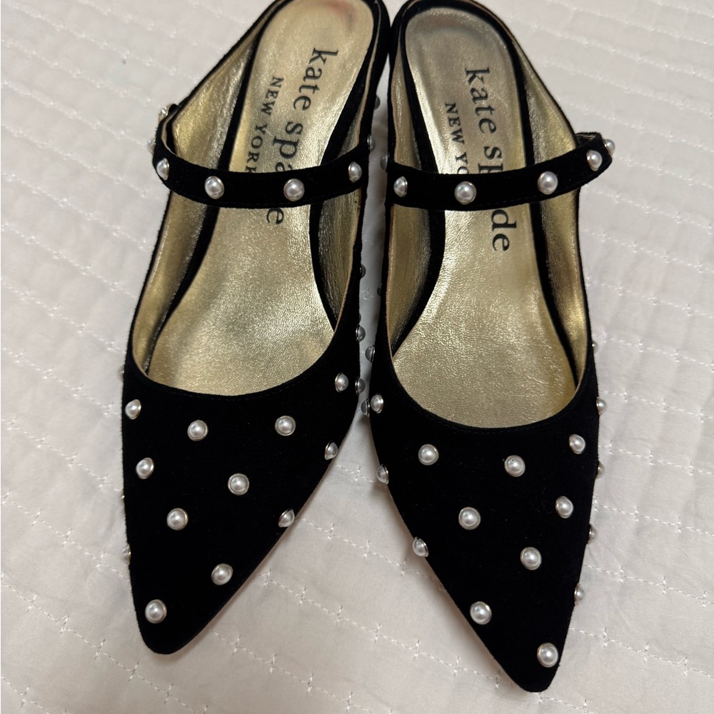 Kate Spade Black Heels with Pearl Embellishments